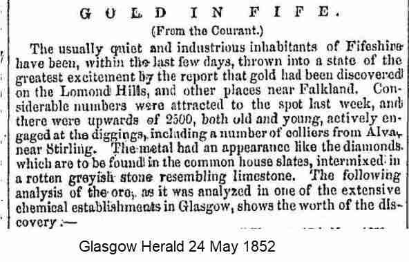 The Kinnesswood Gold Rush of 1852, Glasgow Herald article