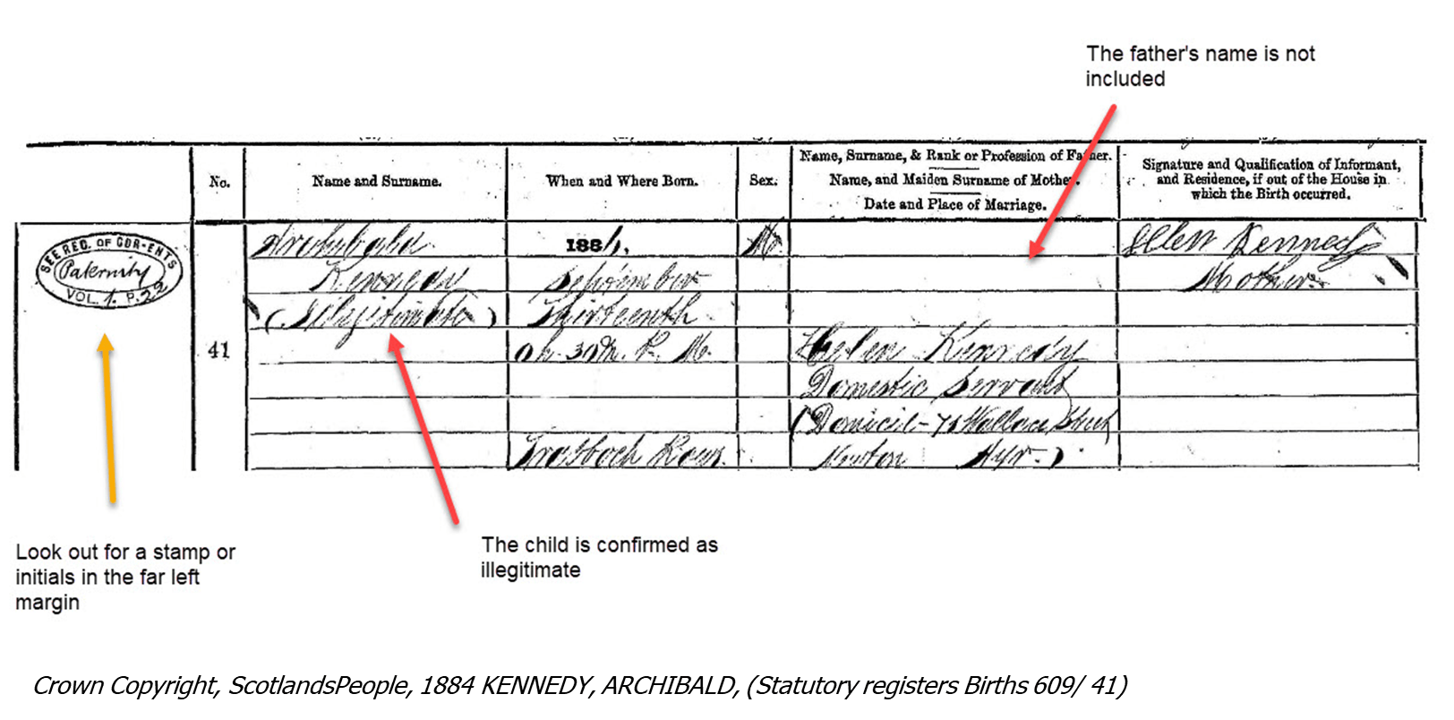 Scottish Birth Register with Register of Corrected Entries stamp