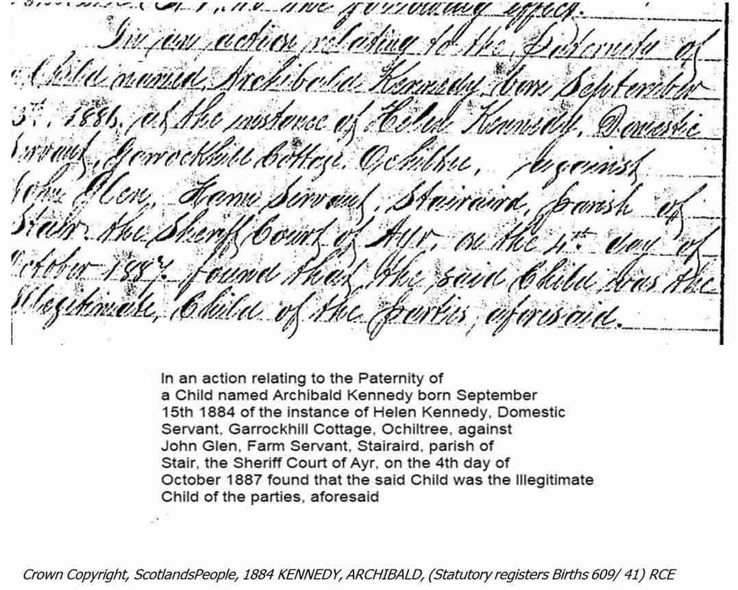 Register of Corrected Entries (RCE) investigating the the paternity of a child 1884