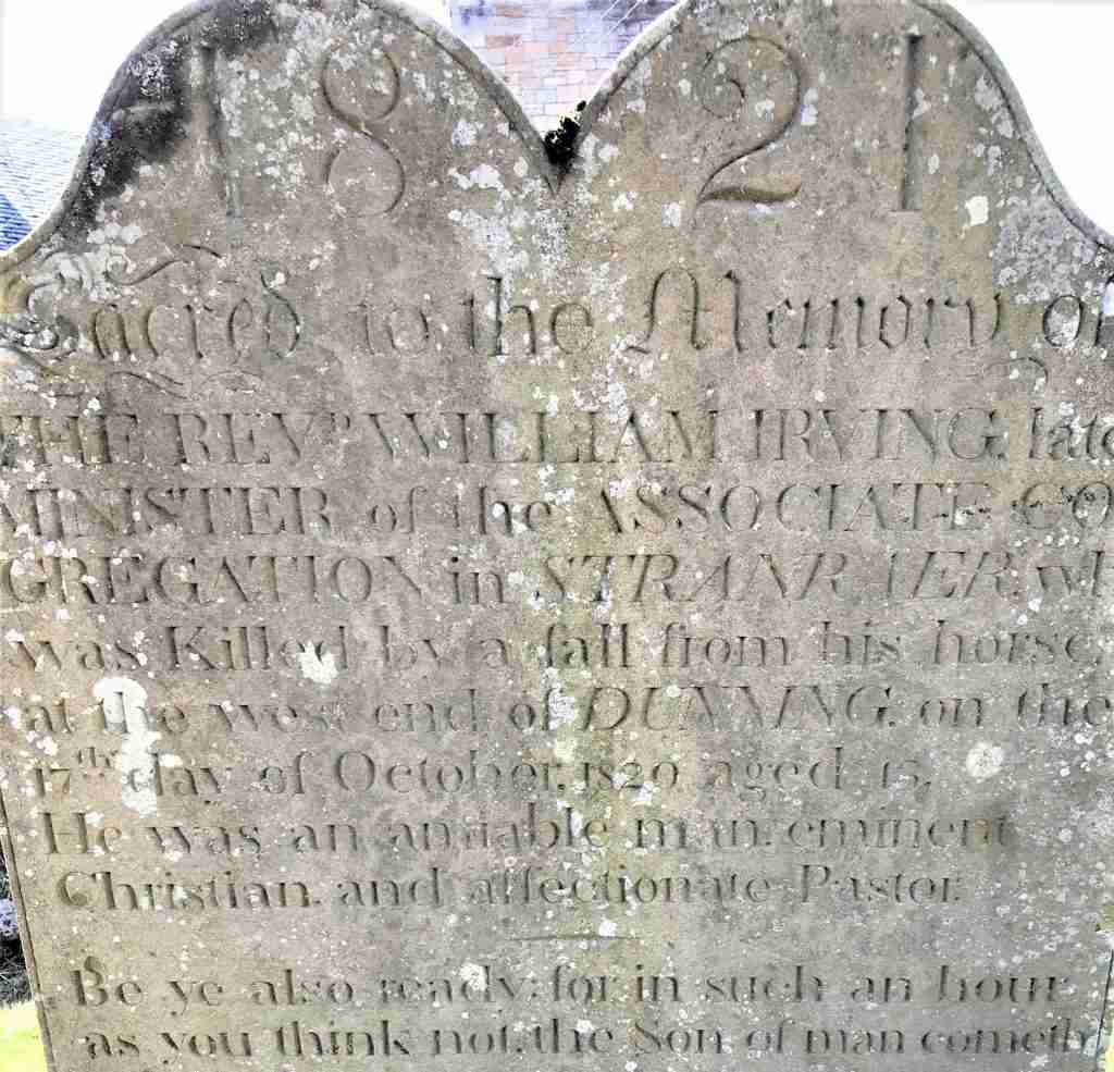 Monumental Inscription on gravestone for William Irving