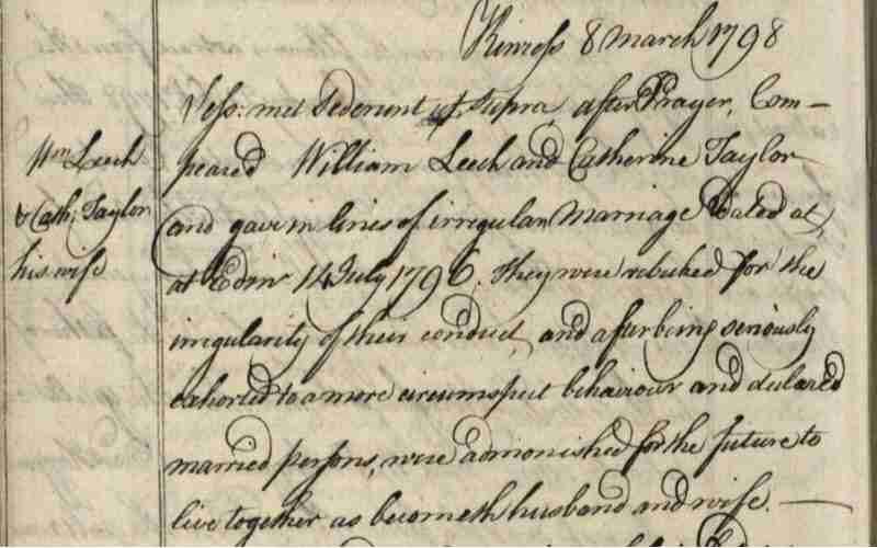A reprimanded irregular marriage in Scotland between Catherine Taylor & Wlm Leech A reprimanded irregular marriage in Scotland between Catherine Taylor & Wlm Leech
