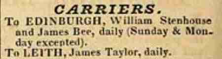 Leith Post Office 1837 Directory identifying carters