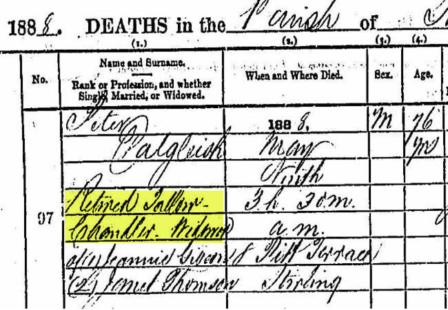 The 1888 death of Peter Dalgleish, Tallow Chandler, from Stirling.