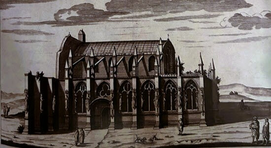 1693 drawing of Rosslyn Chapel in Roslin village,