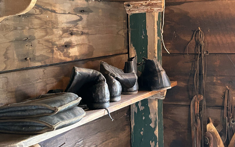 Old handmade shoes made by a cordwainer