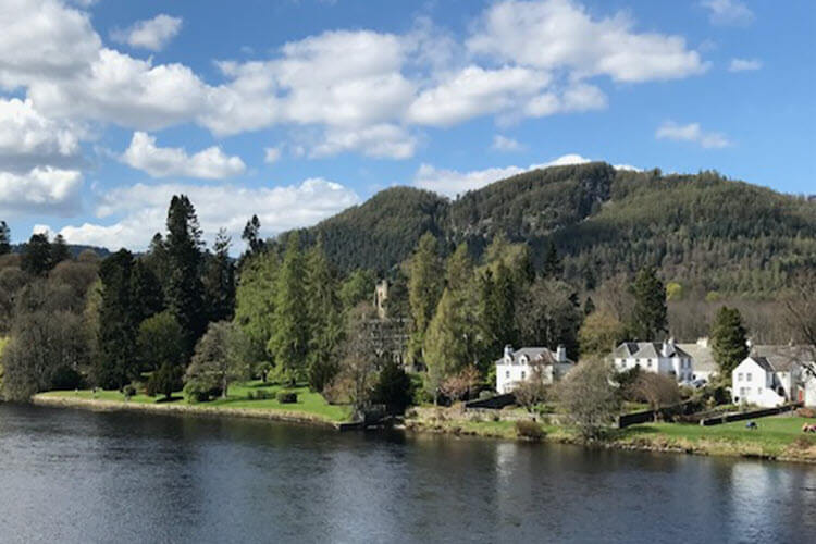 View of Dunkeld town with the river Tay.
