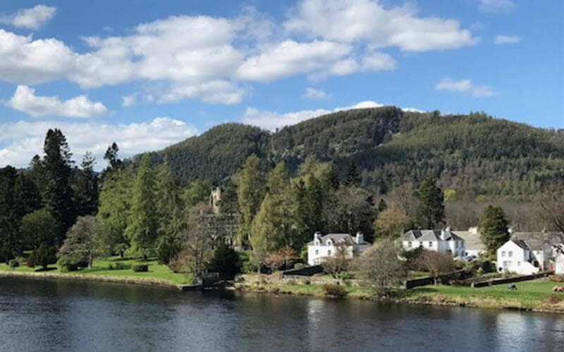 View of Dunkeld town with the river Tay.