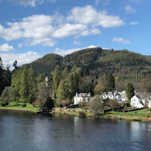 View of Dunkeld town with the river Tay.