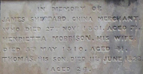 A monumental inscription of the Sheppard family, a variant of Shepherd.