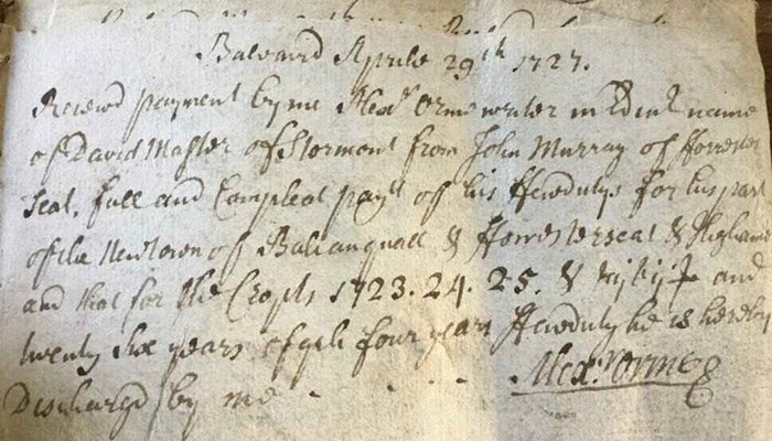 A 1727 receipt part of the family history documents