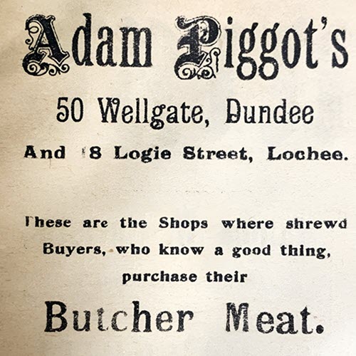 Advertisement of a butcher in Dundee.